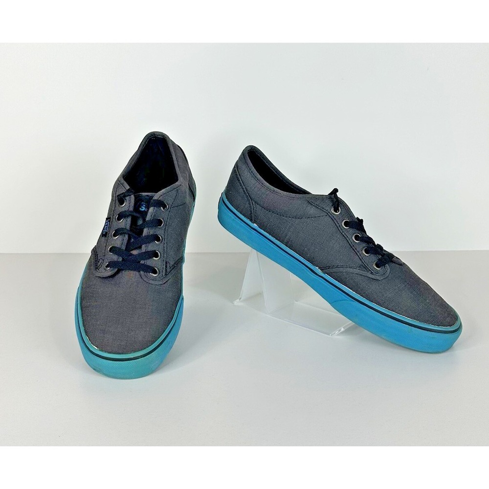 Vans Atwood Low Mens 8.5 Gray Canvas Blue Sole Skate Shoes 5000200